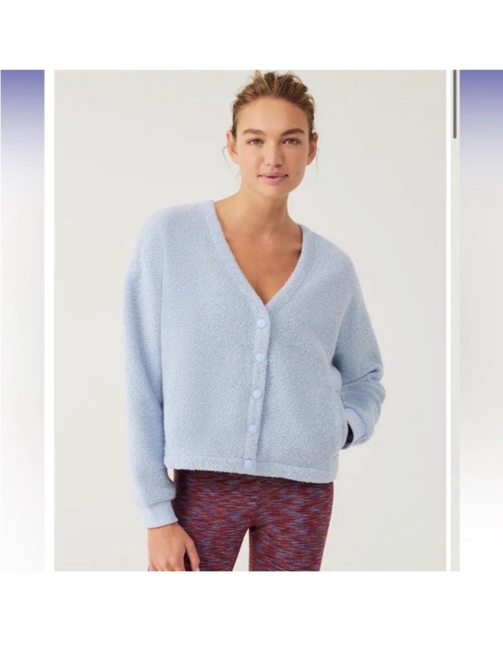 Outdoor Voices Mega Fleece - Light Blue snap V-Neck Women's Sweater